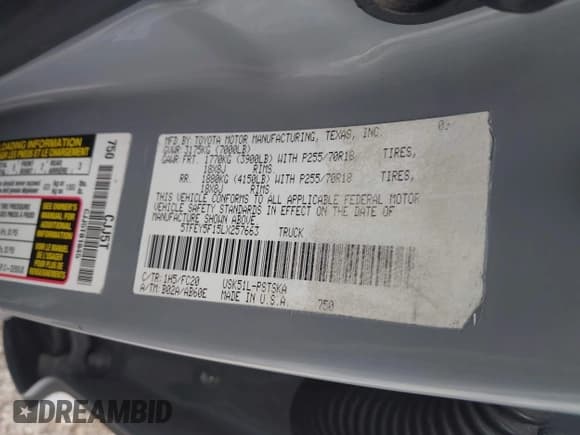 ✅ 2020 Toyota Tundra SR5 • VIN: 5TFEY5F15LX257663 • Lot: 42756667. Listed on IAAI with 64,961 mi. Free auction sales archive from the USA and detailed vehicle history report at DreamBid. Image 9.