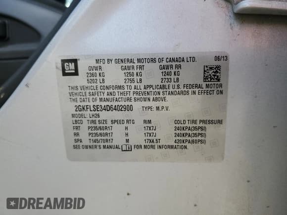 ✅ 2013 GMC Terrain SLE • VIN: 2GKFLSE34D6402900 • Лот: 58757305. Опубликован ранее на Copart с пробегом 94 785 миль. Бесплатный доступ к архиву аукционных продаж из США и подробный отчёт об истории автомобиля на DreamBid. Изображение 13.