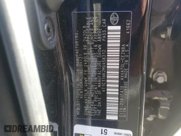 ✅ 2021 Toyota Camry LE • VIN: 4T1C11AK2MU458312 • Lot: 90942625. Wystawiony na Copart z przebiegiem 76 010 mil. Bezpłatny archiwum sprzedaży aukcyjnych z USA i szczegółowy raport historii pojazdu na DreamBid. Zdjęcie 12.
