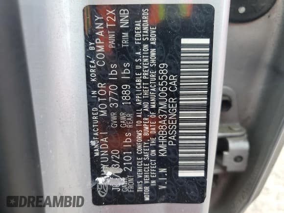 ✅ 2021 Hyundai Venue SE • VIN: KMHRB8A37MU065589 • Lot: 47740485. Listed on Copart with Not provided. Free auction sales archive from the USA and detailed vehicle history report at DreamBid. Image 13.