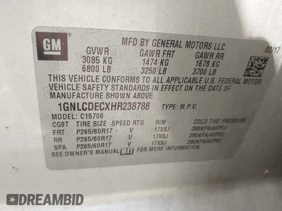 ✅ 2017 Chevrolet Tahoe Commercial • VIN: 1GNLCDECXHR238788 • Lot: 41718161. Listed on IAAI with 129,880 mi. Free auction sales archive from the USA and detailed vehicle history report at DreamBid. Image 9.