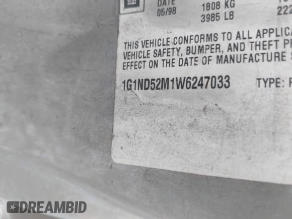 1998 Chevrolet Malibu с VIN 1G1ND52M1W6247033, выставлен на аукционе IAAI как лот 43569695 с пробегом 135 579 миль миль и . История ставок и продаж доступна на DreamBid. Изображение 9.