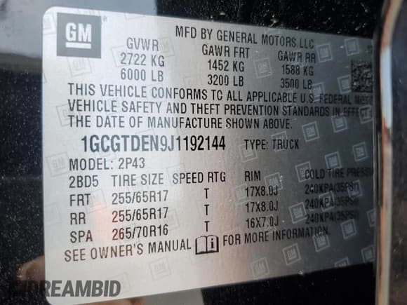 ✅ 2018 Chevrolet Colorado 4WD Z71 • VIN: 1GCGTDEN9J1192144 • Лот: 53122125. Опубликован ранее на Copart с пробегом 170 032 миль. Бесплатный доступ к архиву аукционных продаж из США и подробный отчёт об истории автомобиля на DreamBid. Изображение 12.