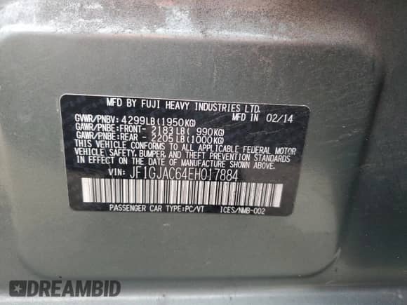 2014 Subaru Impreza Premium с VIN JF1GJAC64EH017884, выставлен на аукционе Copart как лот 90479105 с пробегом 185 813 миль миль и Списание • Salvage title. История ставок и продаж доступна на DreamBid. Изображение 12.