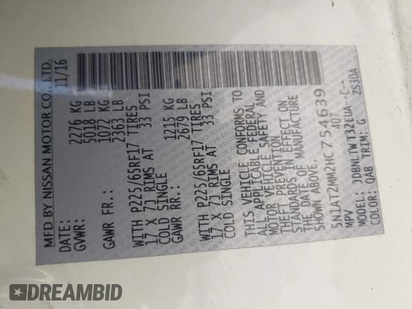 ✅ 2017 Nissan Rogue S • VIN: 5N1AT2MM2HC754639 • Lot: 42853573. Wystawiony na IAAI z przebiegiem 108 730 mil. Bezpłatny archiwum sprzedaży aukcyjnych z USA i szczegółowy raport historii pojazdu na DreamBid. Zdjęcie 9.