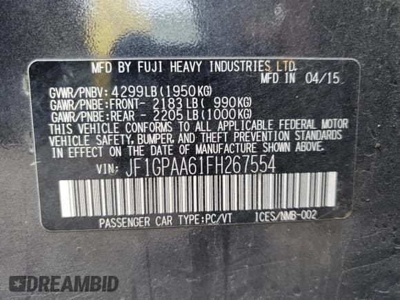 ✅ 2015 Subaru Impreza 2.0i • VIN: JF1GPAA61FH267554 • Lot: 86210835. Wystawiony na Copart z przebiegiem 150 467 mil. Bezpłatny archiwum sprzedaży aukcyjnych z USA i szczegółowy raport historii pojazdu na DreamBid. Zdjęcie 13.