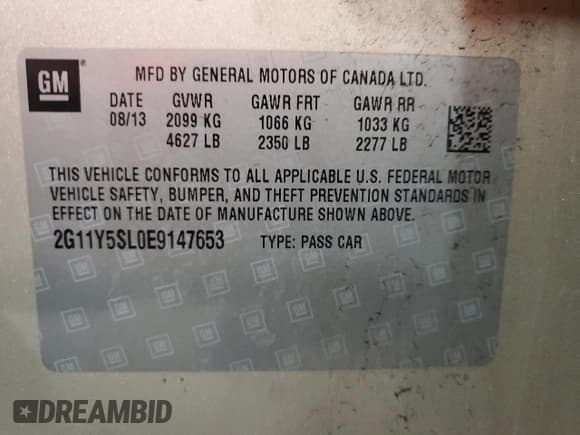 ✅ 2014 Chevrolet Impala LS • VIN: 2G11Y5SL0E9147653 • Lot: 81899815. Listed on Copart with 142,662 mi. Free auction sales archive from the USA and detailed vehicle history report at DreamBid. Image 12.