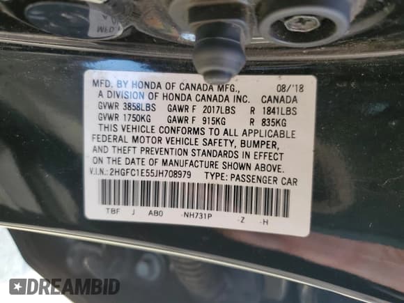 ✅ 2018 Honda Civic Si • VIN: 2HGFC1E55JH708979 • Lot: 38412853. Listed on Copart with 60,115 mi. Free auction sales archive from the USA and detailed vehicle history report at DreamBid. Image 14.