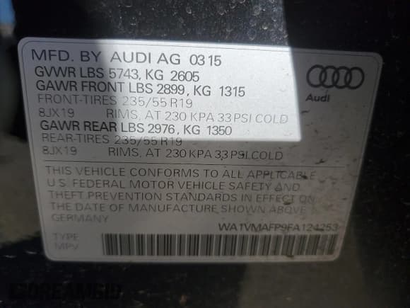 ✅ 2015 Audi Q5 Prestige • VIN: WA1VMAFP9FA124253 • Lot: 59331075. Listed on Copart with 115,983 mi. Free auction sales archive from the USA and detailed vehicle history report at DreamBid. Image 12.