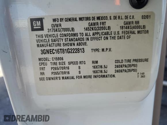 ✅ 2001 Chevrolet Suburban LS • VIN: 3GNEC16T81G222813 • Лот: 57213525. Опубликован ранее на Copart с пробегом 289 901 миль. Бесплатный доступ к архиву аукционных продаж из США и подробный отчёт об истории автомобиля на DreamBid. Изображение 13.