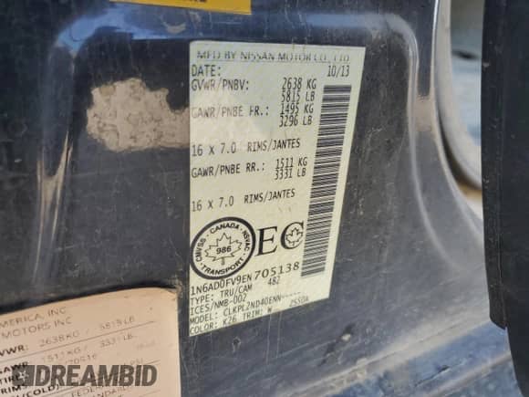 ✅ 2014 Nissan Frontier SL • VIN: 1N6AD0FV9EN705138 • Lot: 81087445. Listed on Copart with 154,941 mi miles. Access the free auction sales archive from the USA and view a detailed vehicle history report at DreamBid. Image 13.