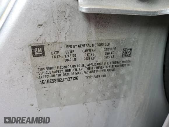✅ 2018 Chevrolet Cruze LT • VIN: 1G1BE5SM2J7137126 • Лот: 60965272. Размещён на Copart с пробегом 69 339 миль миль. Получите бесплатный доступ к архиву аукционных продаж из США и посмотрите подробный отчёт об истории автомобиля на DreamBid. Изображение 10.
