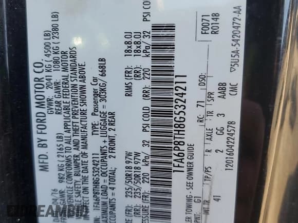 ✅ 2016 Ford Mustang EcoBoost • VIN: 1FA6P8TH8G5324211 • Lot: 48044815. Listed on Copart with Not provided. Free auction sales archive from the USA and detailed vehicle history report at DreamBid. Image 15.