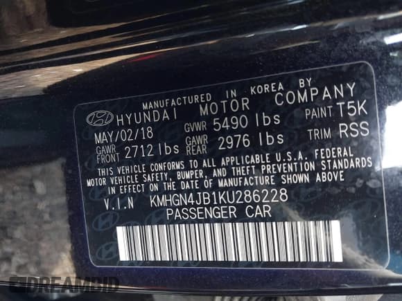 ✅ 2019 Genesis G80 Sport • VIN: KMHGN4JB1KU286228 • Lot: 43196790. Listed on IAAI with 128,002 mi. Free auction sales archive from the USA and detailed vehicle history report at DreamBid. Image 9.