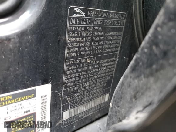 ✅ 2017 Jaguar F-Pace 35t Premium • VIN: SADCJ2BV9HA056611 • Lot: 71692625. Wystawiony na Copart z przebiegiem 101 855 mil. Bezpłatny archiwum sprzedaży aukcyjnych z USA i szczegółowy raport historii pojazdu na DreamBid. Zdjęcie 13.