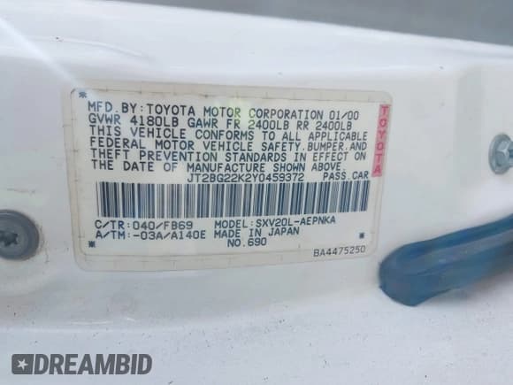 ✅ 2000 Toyota Camry LE • VIN: JT2BG22K2Y0459372 • Lot: 43253575. Wystawiony na IAAI z przebiegiem 146 366 mil. Bezpłatny archiwum sprzedaży aukcyjnych z USA i szczegółowy raport historii pojazdu na DreamBid. Zdjęcie 9.