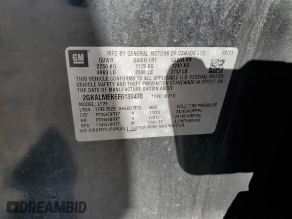 ✅ 2014 GMC Terrain SLE • VIN: 2GKALMEK6E6138478 • Lot: 93424035. Wystawiony na Copart z przebiegiem 164 222 mil. Bezpłatny archiwum sprzedaży aukcyjnych z USA i szczegółowy raport historii pojazdu na DreamBid. Zdjęcie 13.