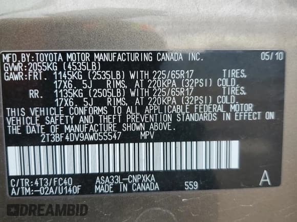 ✅ 2010 Toyota RAV4 • VIN: 2T3BF4DV9AW055547 • Лот: 92413855. Опубликован ранее на Copart с пробегом 192 289 миль. Бесплатный доступ к архиву аукционных продаж из США и подробный отчёт об истории автомобиля на DreamBid. Изображение 14.