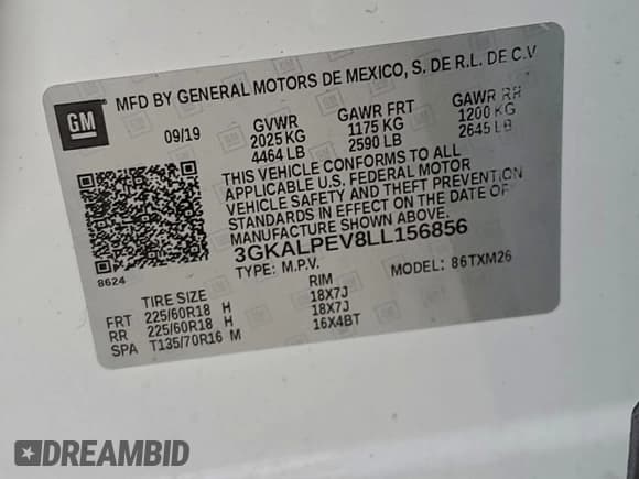 ✅ 2020 GMC Terrain SLT • VIN: 3GKALPEV8LL156856 • Lot: 94286885. Listed on Copart with 92,408 mi. Free auction sales archive from the USA and detailed vehicle history report at DreamBid. Image 13.