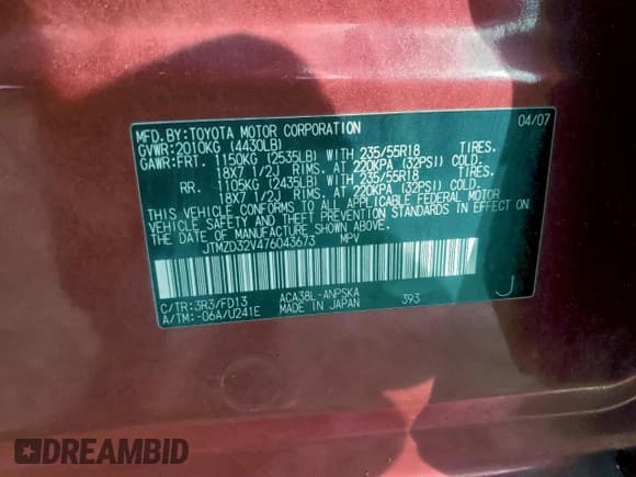 ✅ 2007 Toyota RAV4 Sport • VIN: JTMZD32V476043673 • Лот: 94732085. Опубликован ранее на Copart с пробегом 178 135 миль. Бесплатный доступ к архиву аукционных продаж из США и подробный отчёт об истории автомобиля на DreamBid. Изображение 13.