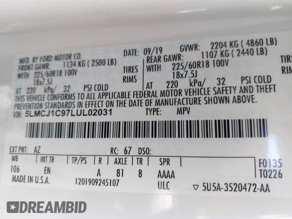 ✅ 2020 Lincoln Corsair Standard • VIN: 5LMCJ1C97LUL02031 • Лот: 43120836. Опубликован ранее на IAAI с пробегом 64 156 миль. Бесплатный доступ к архиву аукционных продаж из США и подробный отчёт об истории автомобиля на DreamBid. Изображение 9.