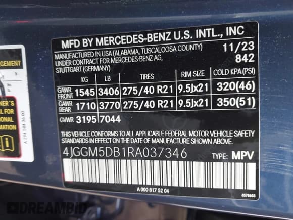 ✅ 2024 Mercedes-Benz EQE SUV • VIN: 4JGGM5DB1RA037346 • Lot: 41206241. Listed on IAAI with 2,605 mi. Free auction sales archive from the USA and detailed vehicle history report at DreamBid. Image 9.