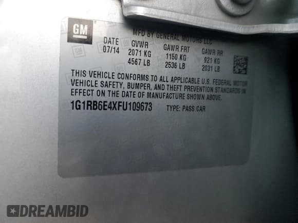 ✅ 2015 Chevrolet Volt • VIN: 1G1RB6E4XFU109673 • Лот: 83888634. Опубликован ранее на Copart с пробегом 108 136 миль. Бесплатный доступ к архиву аукционных продаж из США и подробный отчёт об истории автомобиля на DreamBid. Изображение 12.