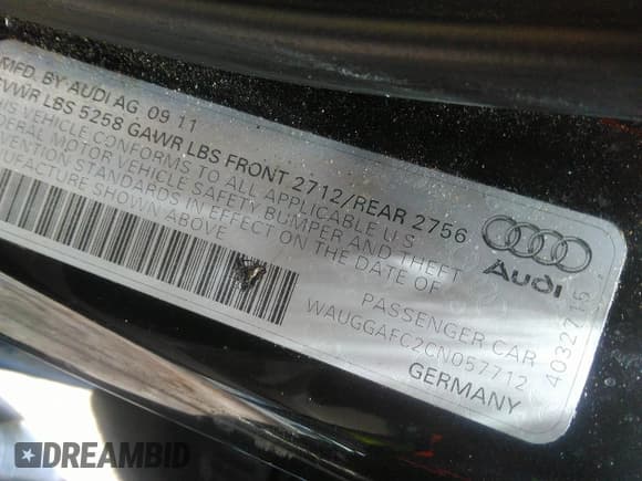 ✅ 2012 Audi A6 Premium Plus • VIN: WAUGGAFC2CN057712 • Lot: 42360804. Listed on IAAI with 128,349 mi. Free auction sales archive from the USA and detailed vehicle history report at DreamBid. Image 9.