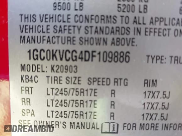 ✅ 2013 Chevrolet Silverado 2500HD Work Truck • VIN: 1GC0KVCG4DF109886 • Lot: 41385724. Listed on IAAI with 78,520 mi. Free auction sales archive from the USA and detailed vehicle history report at DreamBid. Image 9.