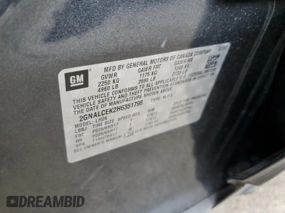 ✅ 2017 Chevrolet Equinox LT • VIN: 2GNALCEK2H6351798 • Лот: 64517304. Опубликован ранее на Copart с пробегом 64 210 миль. Бесплатный доступ к архиву аукционных продаж из США и подробный отчёт об истории автомобиля на DreamBid. Изображение 13.