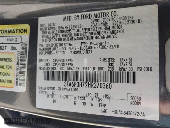 ✅ 2017 Ford Fusion SE • VIN: 3FA6P0H72HR370360 • Lot: 43244810. Wystawiony na IAAI z przebiegiem 91 376 mil. Bezpłatny archiwum sprzedaży aukcyjnych z USA i szczegółowy raport historii pojazdu na DreamBid. Zdjęcie 9.