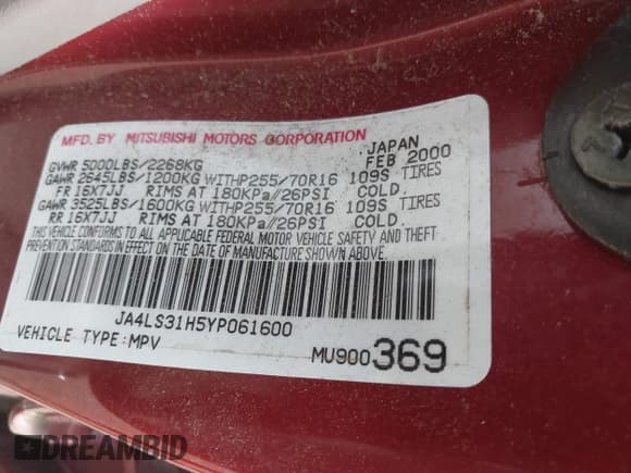 ✅ 2000 Mitsubishi Montero Sport LS • VIN: JA4LS31H5YP061600 • Лот: 43365394. Опубликован ранее на IAAI с пробегом 173 709 миль. Бесплатный доступ к архиву аукционных продаж из США и подробный отчёт об истории автомобиля на DreamBid. Изображение 9.