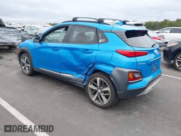 2020 Hyundai Kona Ultimate with VIN KM8K53A59LU532572, listed as a IAAI auction lot 43411407 with 66,092 mi miles and . Bid and sale history available at DreamBid. Image 3.
