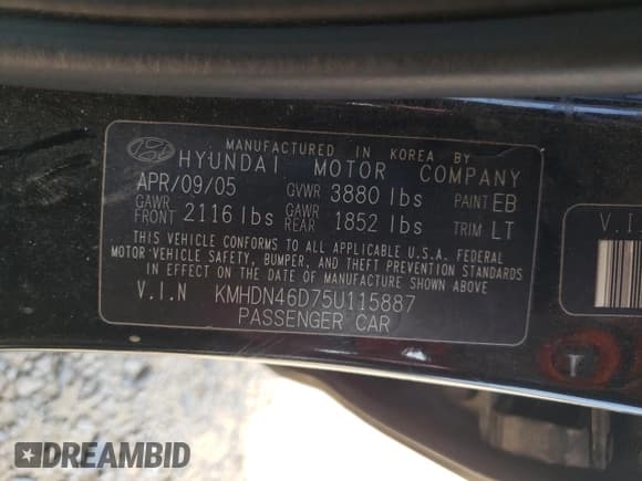 ✅ 2005 Hyundai Elantra GLS • VIN: KMHDN46D75U115887 • Lot: 54938955. Wystawiony na Copart z przebiegiem 101 490 mil. Bezpłatny archiwum sprzedaży aukcyjnych z USA i szczegółowy raport historii pojazdu na DreamBid. Zdjęcie 12.