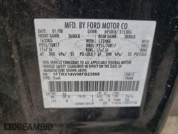 ✅ 2008 Ford F-150 STX • VIN: 1FTRX14W98FB23568 • Lot: 73807534. Listed on Copart with 156,085 mi. Free auction sales archive from the USA and detailed vehicle history report at DreamBid. Image 14.