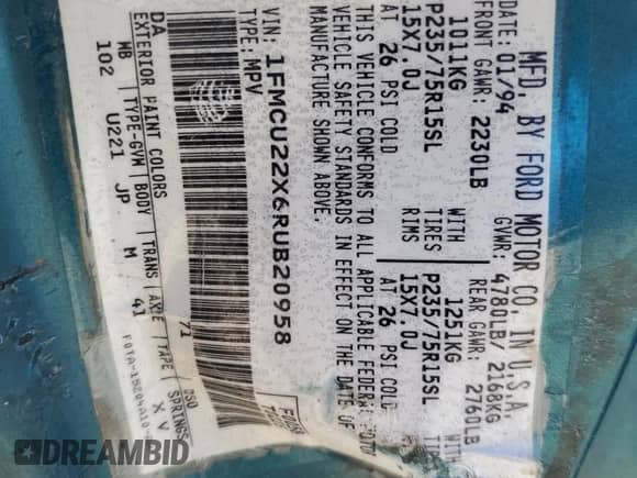 1994 Ford Explorer Eddie Bauer z VIN 1FMCU22X6RUB20958, wystawiony jako Copart lot #80114745 z przebiegiem 3 428 mil mil oraz Szkoda całkowita • Salvage title. Historia ofert i sprzedaży dostępna na DreamBid. Obrazek 12.