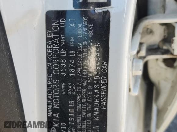 ✅ 2011 Kia Rio LX • VIN: KNADH4A31B6948446 • Lot: 76391634. Listed on Copart with 203,358 mi. Free auction sales archive from the USA and detailed vehicle history report at DreamBid. Image 12.