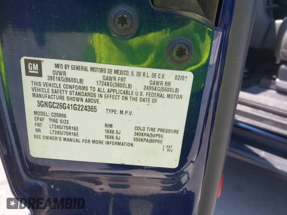 ✅ 2001 Chevrolet Suburban LT • VIN: 3GNGC26G41G224365 • Лот: 42482855. Опубликован ранее на IAAI с пробегом 204 930 миль. Бесплатный доступ к архиву аукционных продаж из США и подробный отчёт об истории автомобиля на DreamBid. Изображение 9.