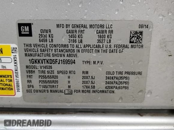 ✅ 2015 GMC Acadia Denali • VIN: 1GKKVTKD5FJ169594 • Лот: 68304945. Опубликован ранее на Copart с пробегом 136 549 миль. Бесплатный доступ к архиву аукционных продаж из США и подробный отчёт об истории автомобиля на DreamBid. Изображение 14.