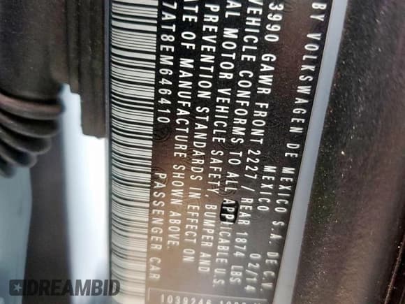 ✅ 2014 Volkswagen Beetle 1.8T • VIN: 3VWJ17AT8EM646410 • Lot: 60471405. Listed on Copart with 44,884 mi. Free auction sales archive from the USA and detailed vehicle history report at DreamBid. Image 12.