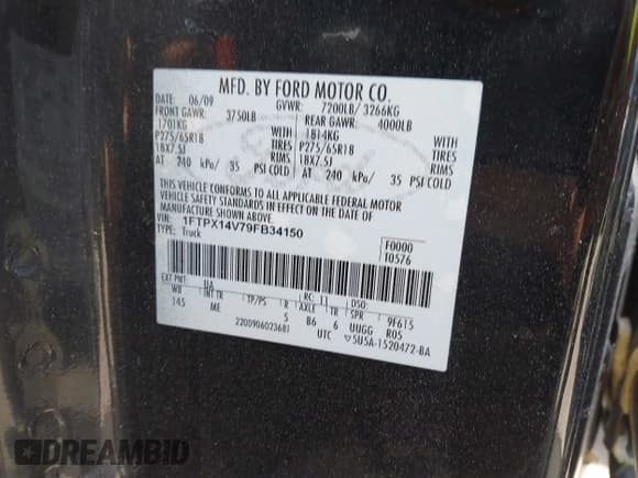 ✅ 2009 Ford F-150 XL • VIN: 1FTPX14V79FB34150 • Лот: 42780073. Опубликован ранее на IAAI с пробегом 114 415 миль. Бесплатный доступ к архиву аукционных продаж из США и подробный отчёт об истории автомобиля на DreamBid. Изображение 9.