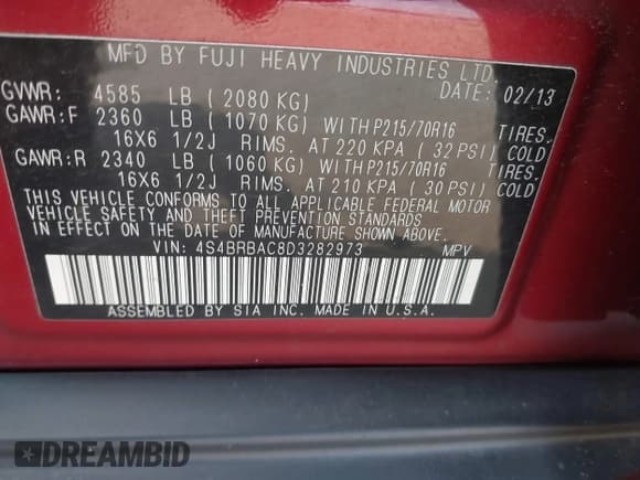 ✅ 2013 Subaru Outback 2.5i • VIN: 4S4BRBAC8D3282973 • Lot: 42418212. Listed on IAAI with 169,307 mi. Free auction sales archive from the USA and detailed vehicle history report at DreamBid. Image 9.