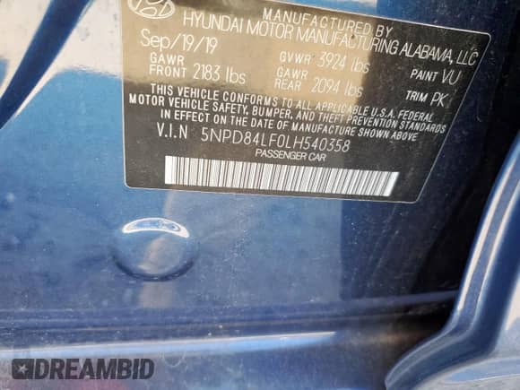 2020 Hyundai Elantra SEL with VIN 5NPD84LF0LH540358, listed as a Copart auction lot 82253045 with 79,669 mi miles and Salvage title. Bid and sale history available at DreamBid. Image 12.