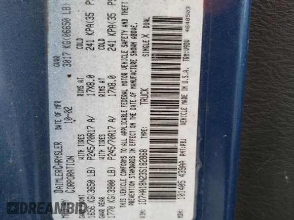 2003 Dodge 1500 ST with VIN 1D7HA18N23S182868, listed as a Copart auction lot 65892154 with 3,888 mi miles and Clean title. Bid and sale history available at DreamBid. Image 12.