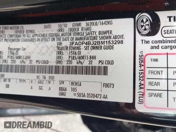 ✅ 2011 Ford Fiesta SE • VIN: 3FADP4BJ2BM153298 • Lot: 43130466. Listed on IAAI with 161,794 mi. Free auction sales archive from the USA and detailed vehicle history report at DreamBid. Image 9.