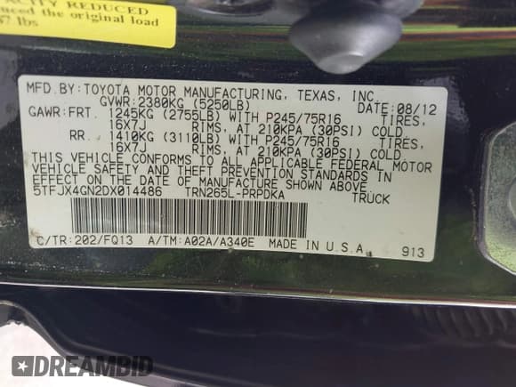 ✅ 2013 Toyota Tacoma PreRunner • VIN: 5TFJX4GN2DX014486 • Lot: 43075563. Wystawiony na IAAI z przebiegiem 190 400 mil. Bezpłatny archiwum sprzedaży aukcyjnych z USA i szczegółowy raport historii pojazdu na DreamBid. Zdjęcie 9.