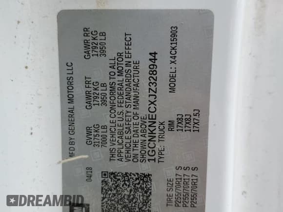 ✅ 2018 Chevrolet Silverado 1500 LS • VIN: 1GCNKNECXJZ328944 • Lot: 90504795. Listed on Copart with 87,245 mi. Free auction sales archive from the USA and detailed vehicle history report at DreamBid. Image 12.