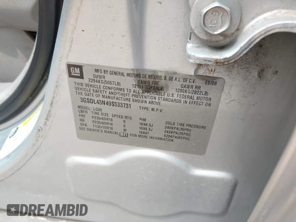 ✅ 2009 Saturn VUE XE • VIN: 3GSDL43N49S533731 • Lot: 42269724. Listed on IAAI with 196,925 mi. Free auction sales archive from the USA and detailed vehicle history report at DreamBid. Image 9.