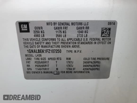 ✅ 2015 Chevrolet Equinox LT • VIN: 1GNALBEK1FZ107250 • Лот: 86608555. Опубликован ранее на Copart с пробегом 122 056 миль. Бесплатный доступ к архиву аукционных продаж из США и подробный отчёт об истории автомобиля на DreamBid. Изображение 13.