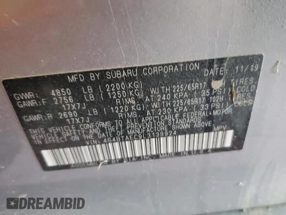 ✅ 2020 Subaru Outback Premium • VIN: 4S4BTAEC9L3139924 • Лот: 61564705. Опубликован ранее на Copart с пробегом 105 125 миль. Бесплатный доступ к архиву аукционных продаж из США и подробный отчёт об истории автомобиля на DreamBid. Изображение 13.